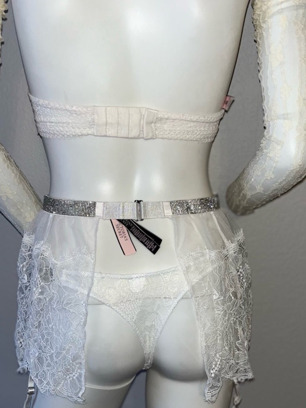 White Lace Halter Bralette Set with Sheer Lace Skirt - Picture 2 of 12